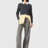 Amour round-neck rib knit cardigan