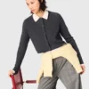 Amour round-neck rib knit cardigan