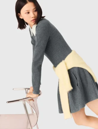 Beaded-collar short knit dress