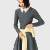 Beaded-collar short knit dress