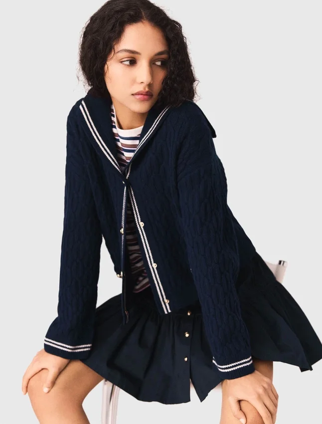Boat neck cable-knit cardigan Boat neck cable-knit cardigan