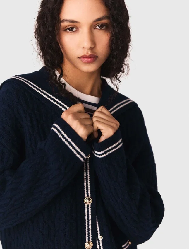Boat neck cable-knit cardigan Boat neck cable-knit cardigan