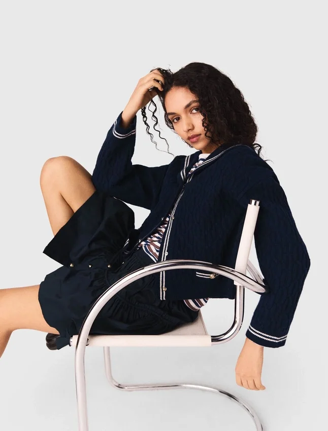 Boat neck cable-knit cardigan Boat neck cable-knit cardigan
