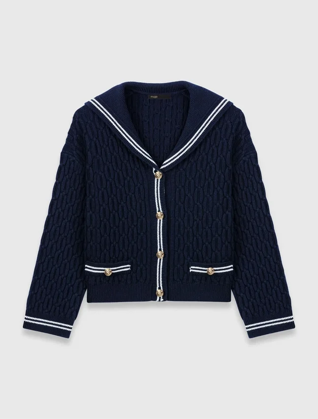 Boat neck cable-knit cardigan Boat neck cable-knit cardigan