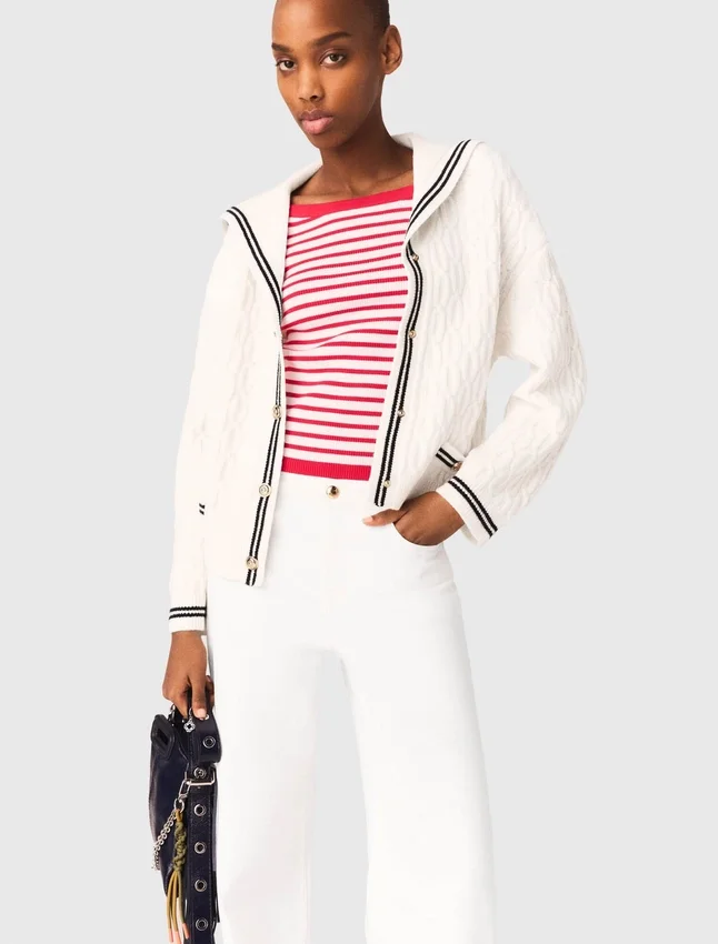 Cable-knit boat neck cardigan Cable-knit boat neck cardigan