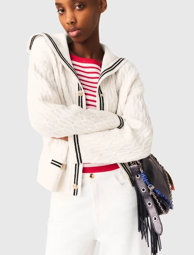 Cable-knit boat neck cardigan Cable-knit boat neck cardigan