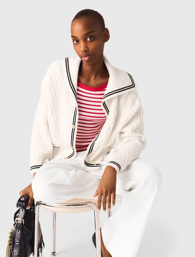 Cable-knit boat neck cardigan Cable-knit boat neck cardigan