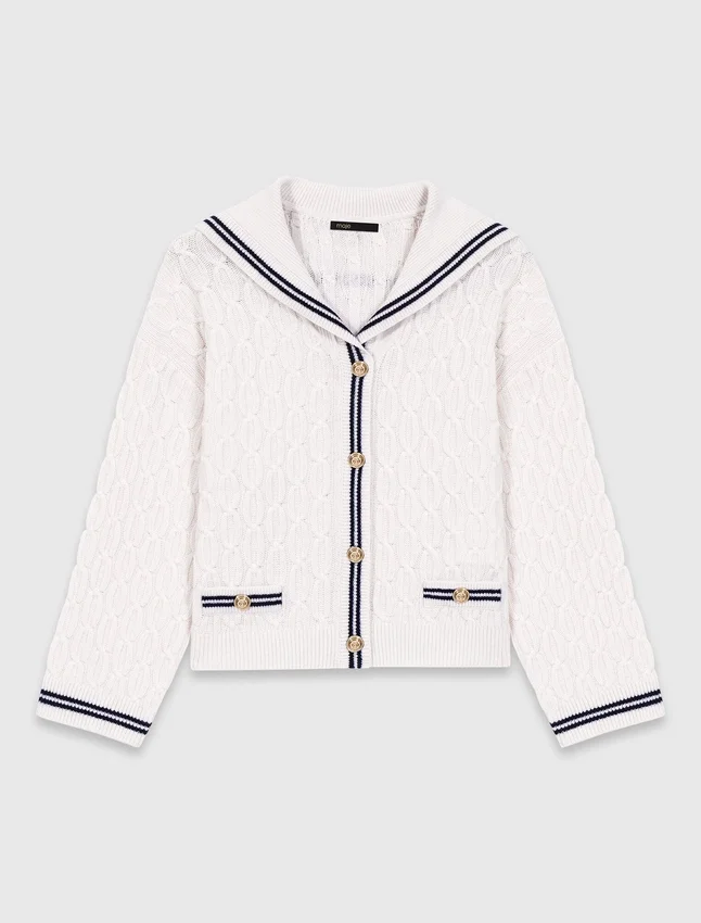 Cable-knit boat neck cardigan Cable-knit boat neck cardigan