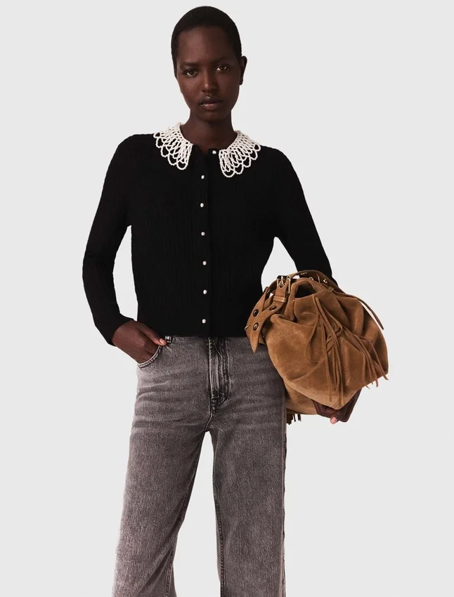 Cardigan with removable beaded collar Cardigan with removable beaded collar