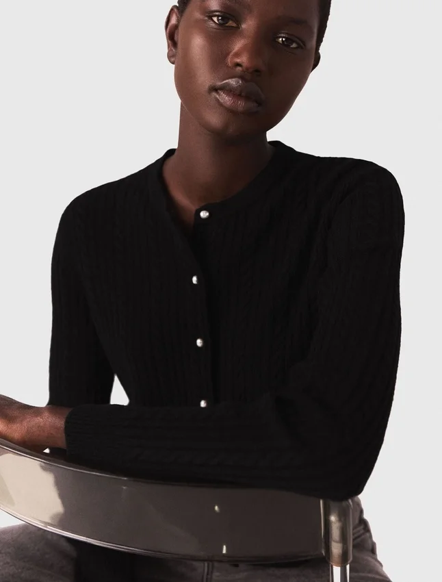Cardigan with removable beaded collar Cardigan with removable beaded collar