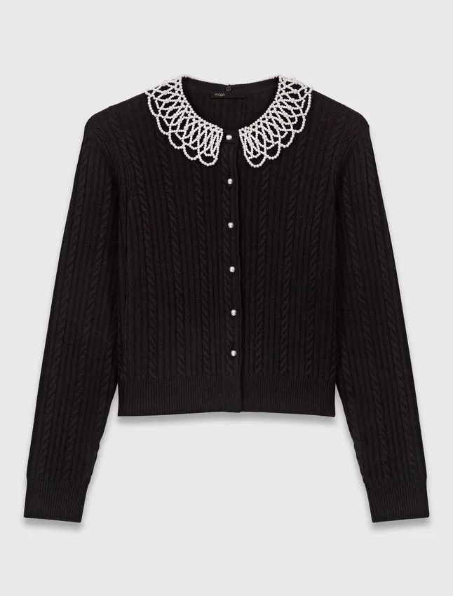 Cardigan with removable beaded collar Cardigan with removable beaded collar