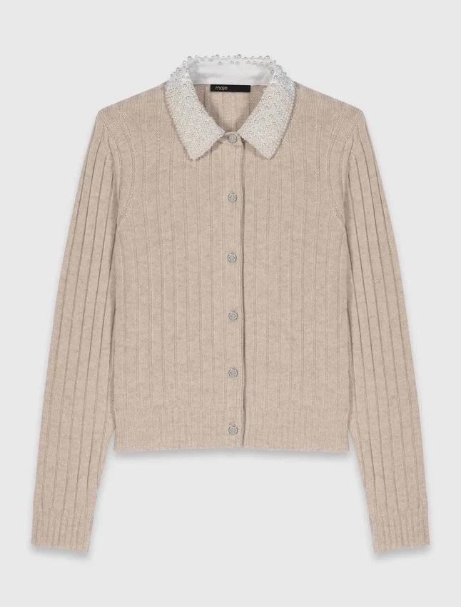 Cardigan with removable pearl collar Cardigan with removable pearl collar