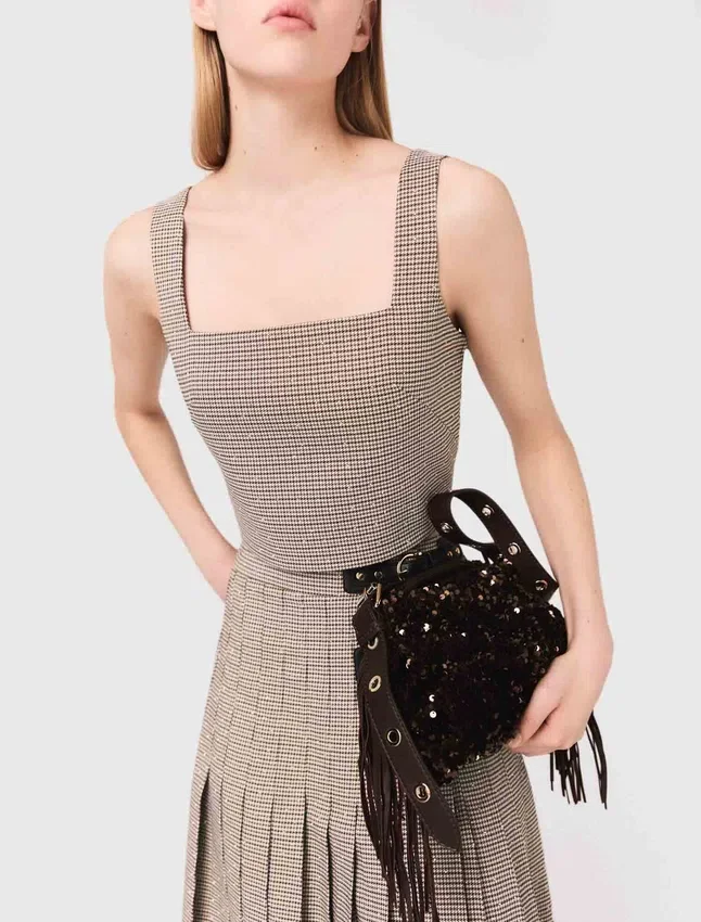 Checked diamanté strappy top Checked diamanté strappy top