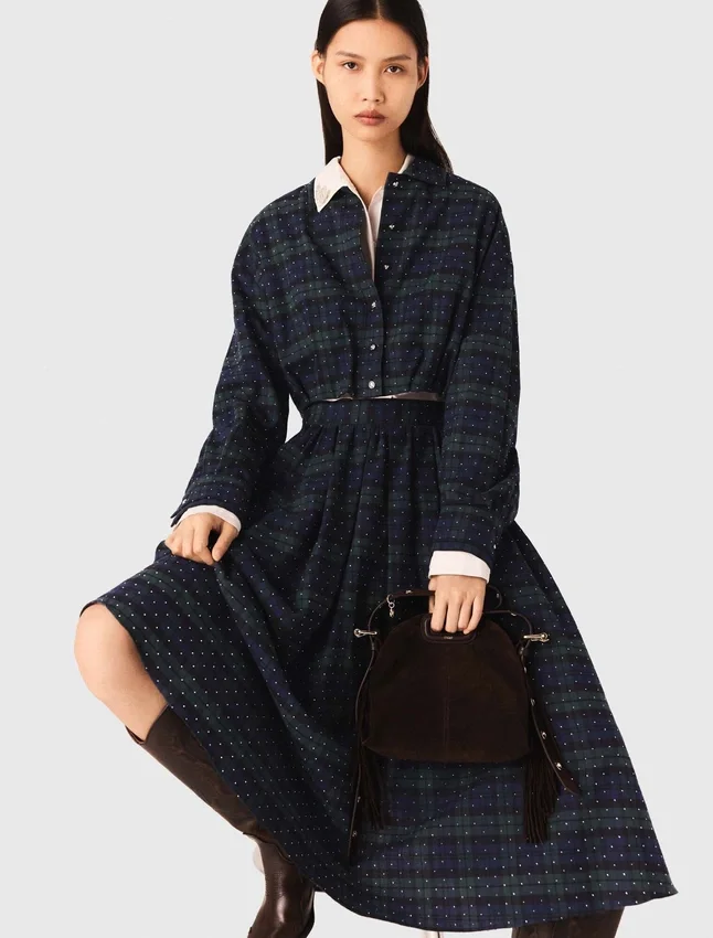 Checked rhinestone cropped shirt Checked rhinestone cropped shirt