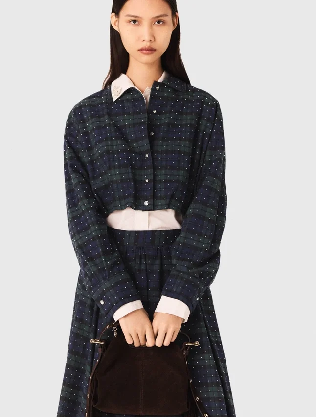 Checked rhinestone cropped shirt Checked rhinestone cropped shirt