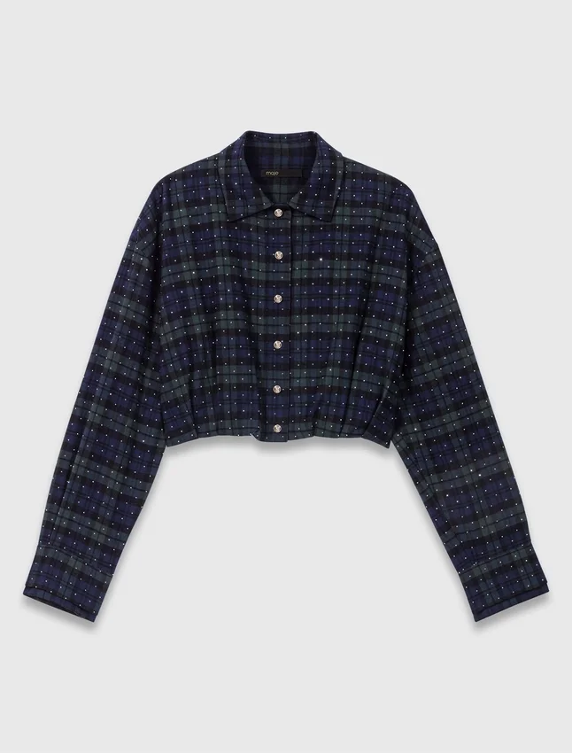 Checked rhinestone cropped shirt Checked rhinestone cropped shirt