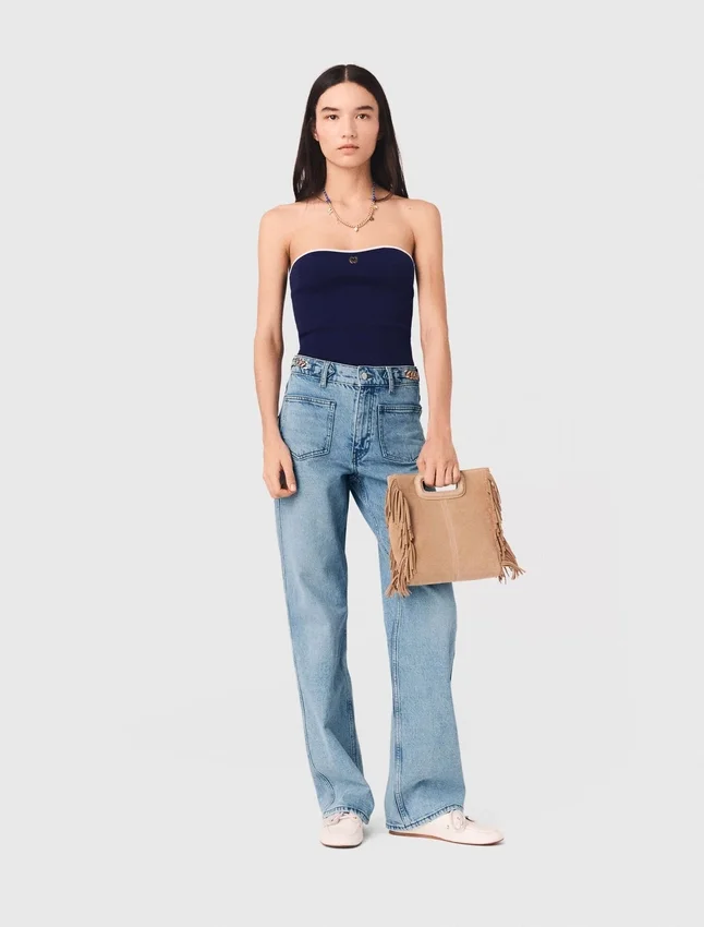 Contrast-knit bustier top Contrast-knit bustier top