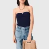 Contrast-knit bustier top Contrast-knit bustier top