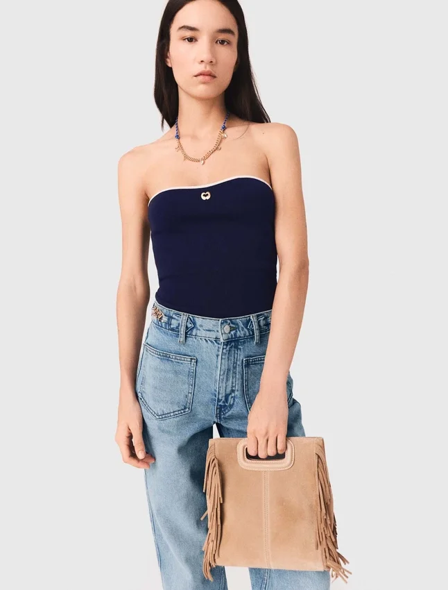 Contrast-knit bustier top Contrast-knit bustier top