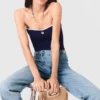 Contrast-knit bustier top Contrast-knit bustier top