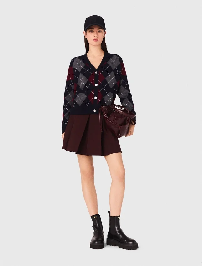 Cropped argyle pattern cardigan Cropped argyle pattern cardigan