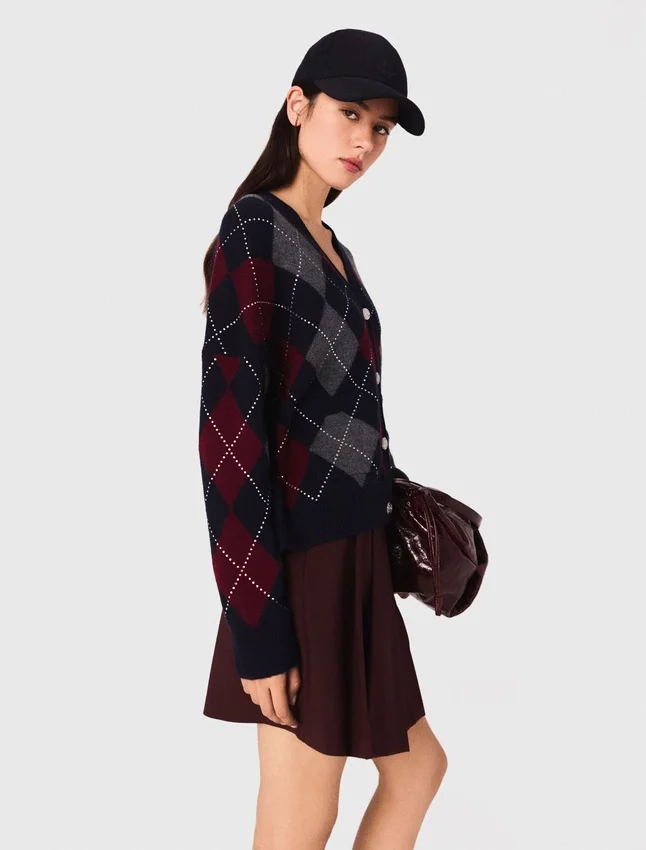 Cropped argyle pattern cardigan Cropped argyle pattern cardigan