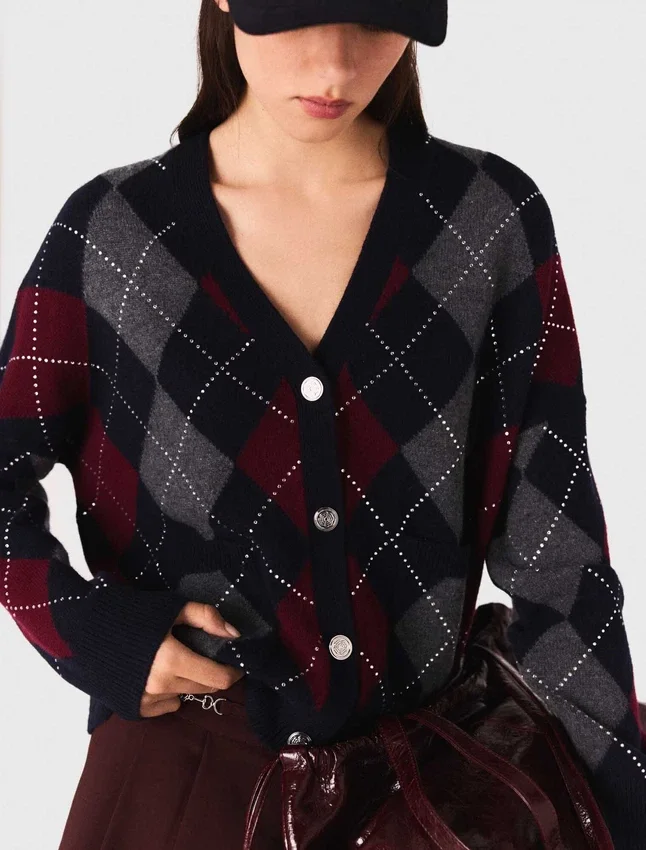 Cropped argyle pattern cardigan Cropped argyle pattern cardigan