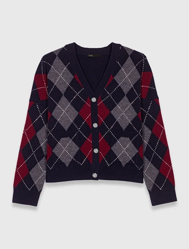 Cropped argyle pattern cardigan Cropped argyle pattern cardigan