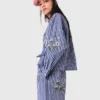 Cropped embroidered striped shirt
