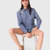 Cropped embroidered striped shirt