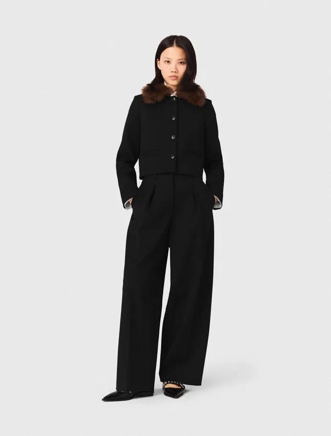 Cropped jacket with removable fur collar Cropped jacket with removable fur collar
