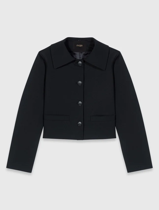 Cropped jacket with removable fur collar Cropped jacket with removable fur collar