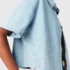 Cropped rhinestone denim shirt