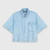 Cropped rhinestone denim shirt