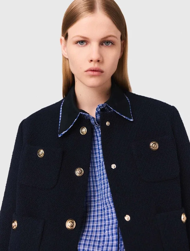 Cropped tweed jacket, removable collar Cropped tweed jacket, removable collar
