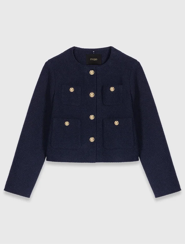 Cropped tweed jacket, removable collar Cropped tweed jacket, removable collar