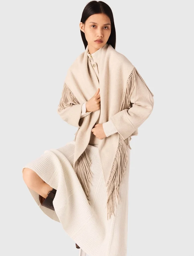 Cropped wool coat with removable scarf Cropped wool coat with removable scarf