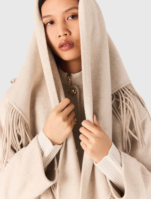 Cropped wool coat with removable scarf Cropped wool coat with removable scarf