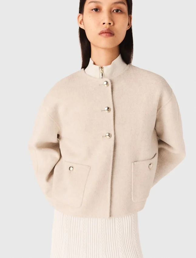 Cropped wool coat with removable scarf Cropped wool coat with removable scarf