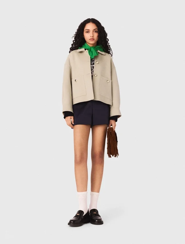 Cropped wool jacket with pleated back Cropped wool jacket with pleated back