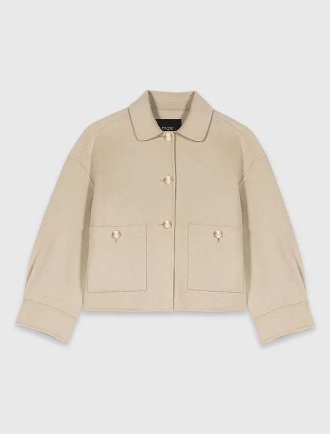 Cropped wool jacket with pleated back Cropped wool jacket with pleated back