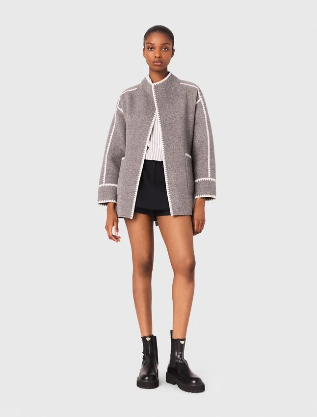 Double-faced coat with trim Double-faced coat with trim