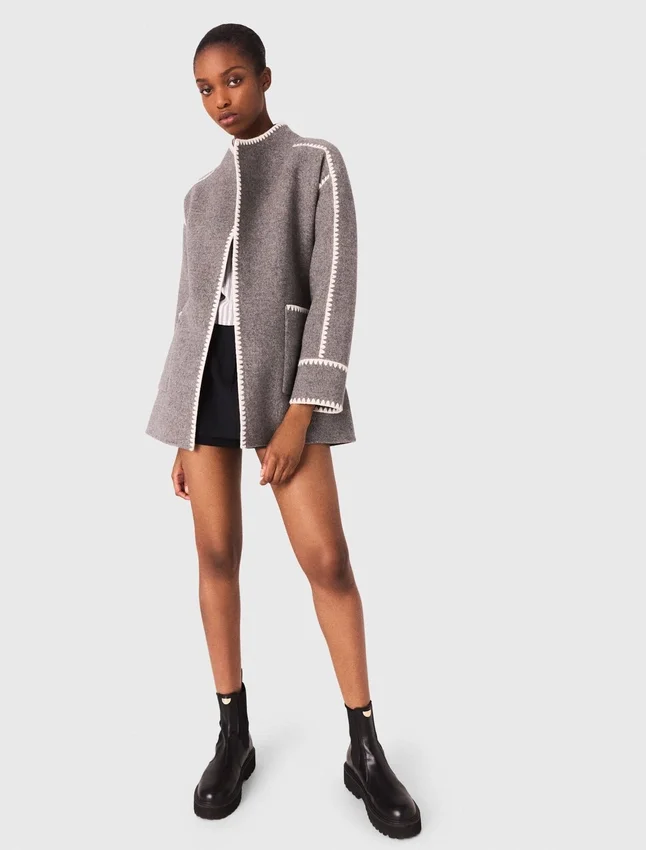 Double-faced coat with trim Double-faced coat with trim