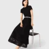 Embroidered basket-weave knit skirt