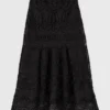 Embroidered basket-weave knit skirt