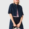 Embroidered cropped denim shirt