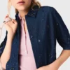 Embroidered cropped denim shirt