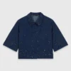 Embroidered cropped denim shirt