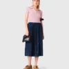 Embroidered denim midi skirt