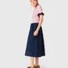 Embroidered denim midi skirt